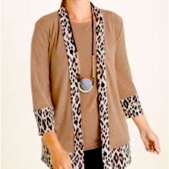 Chico’s Travelers Slinky Classic Knit Animal Print Border Cardigan Jacket S - Picture 2 of 8